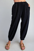 SOLID ELASTIC WAIST JOGGERS--ASH BLACK