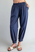 SOLID ELASTIC WAIST JOGGERS--INDIGO