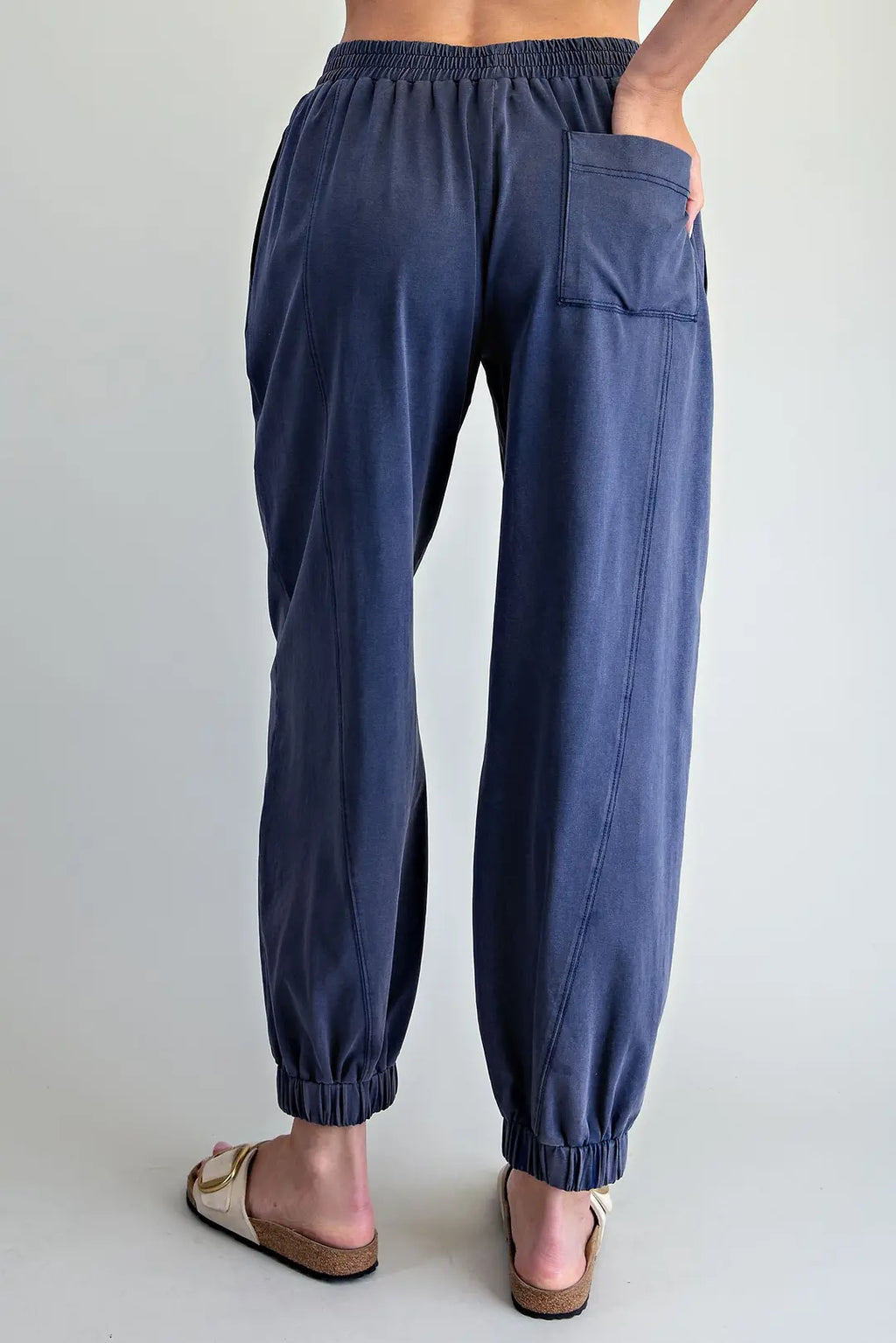 SOLID ELASTIC WAIST JOGGERS--INDIGO