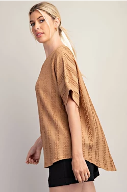 TEXTURED SHORT SLEEVE TOP--TAUPE