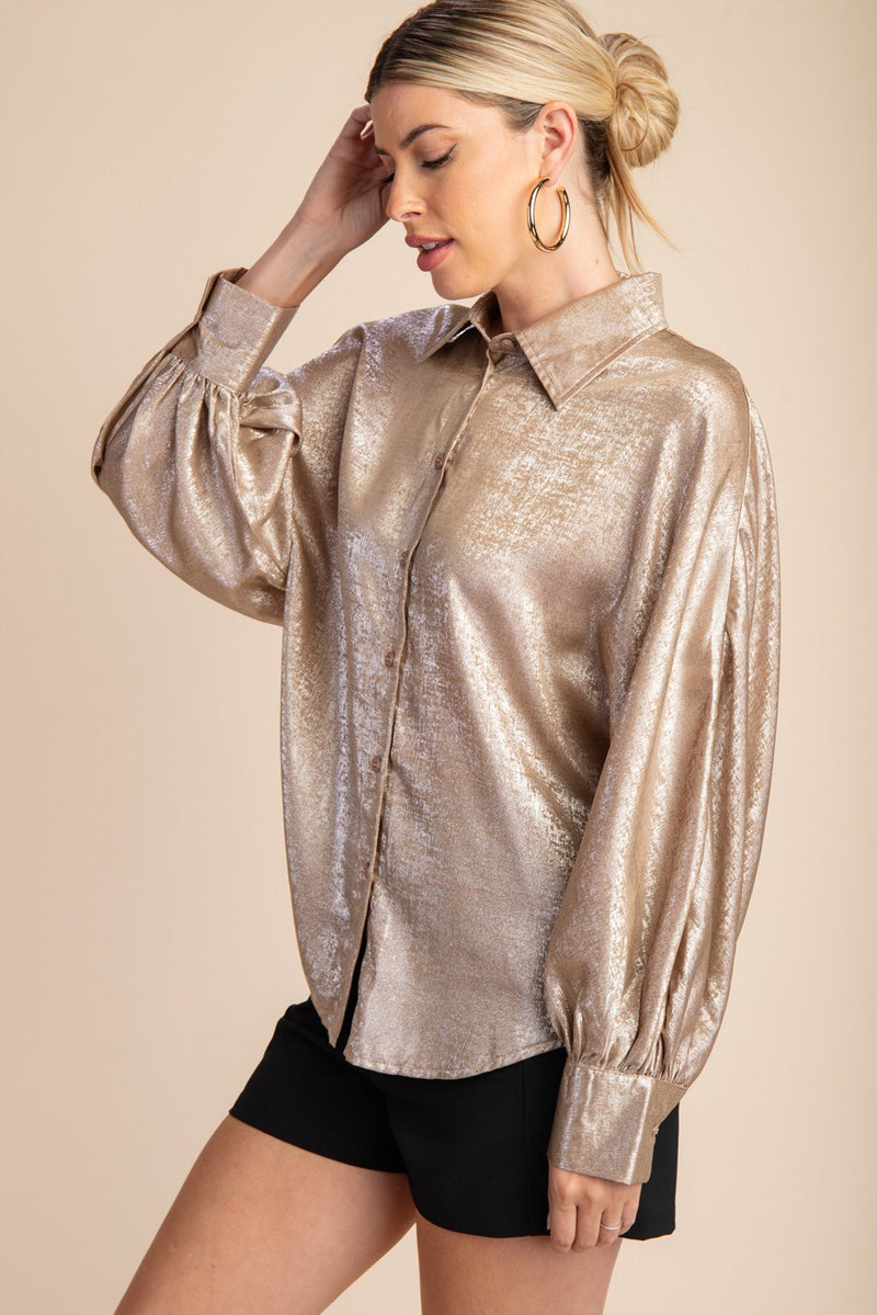 GLAMOROUS LIFE SHIMMER TOP--TAUPE