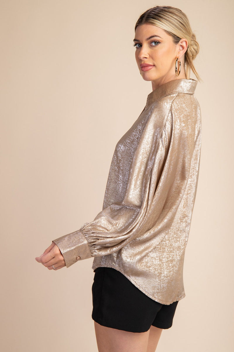 GLAMOROUS LIFE SHIMMER TOP--TAUPE