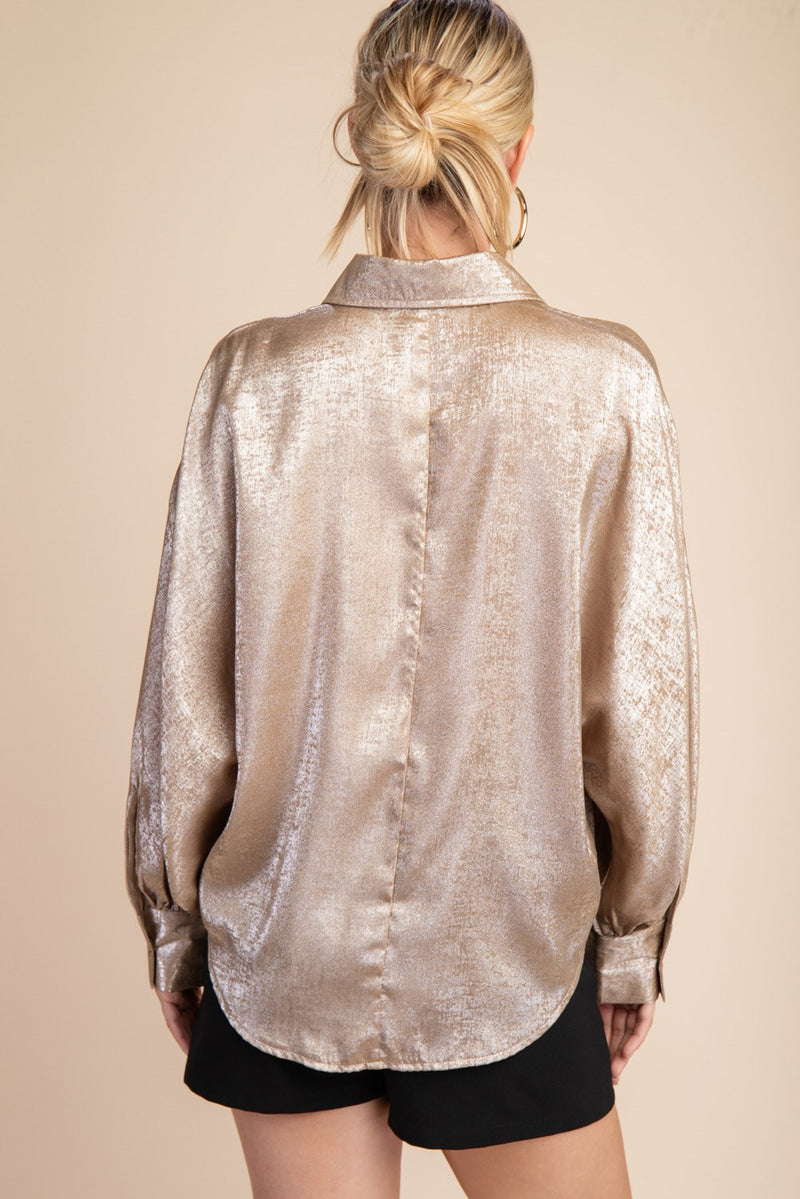 GLAMOROUS LIFE SHIMMER TOP--TAUPE