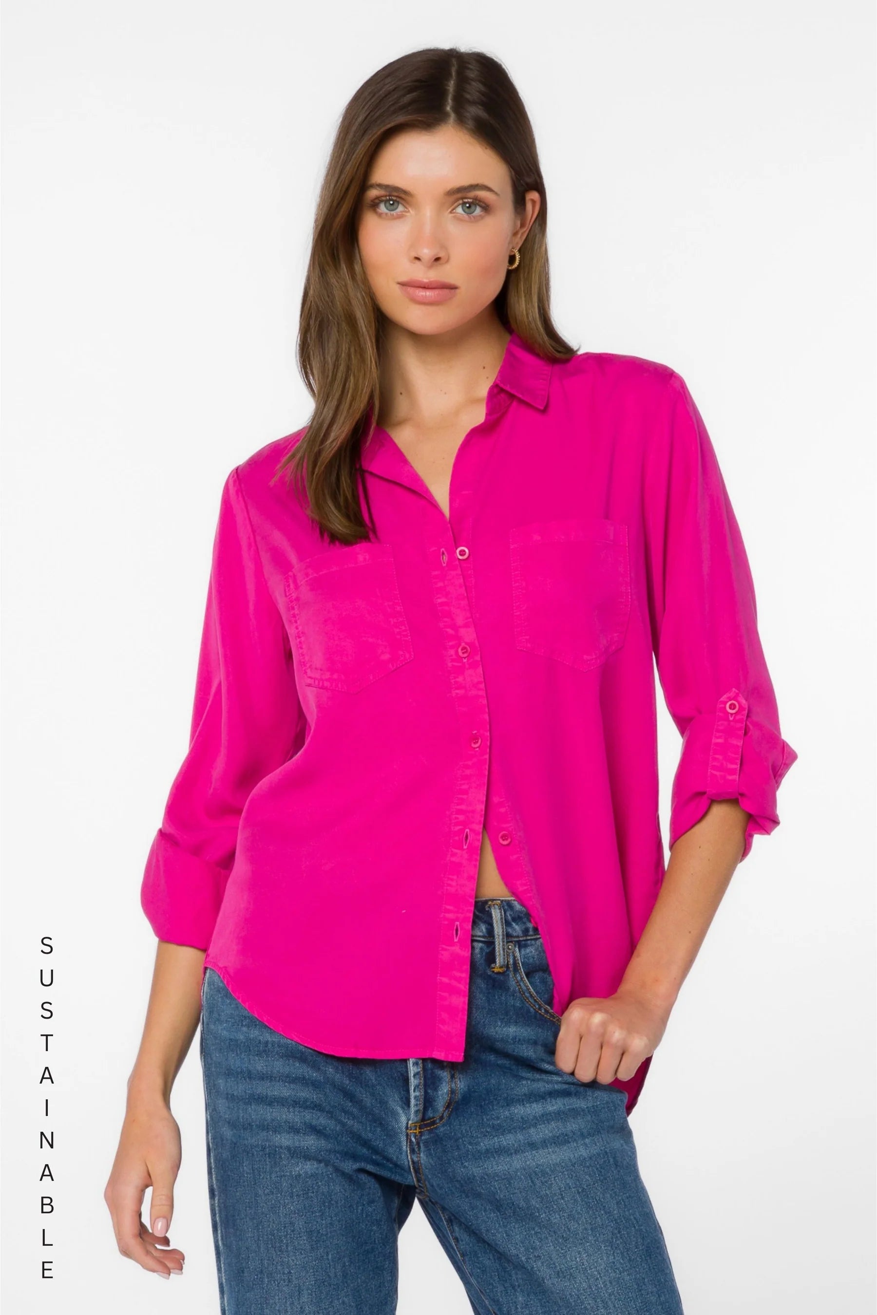 VELVET HEART SIRENA TENCEL TOP--FUCSHIA FLAMBE