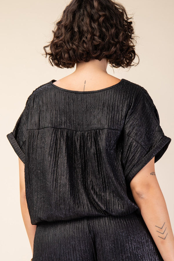 CURVY GLAMOROUS LIFE SHIMMER TOP--BLACK