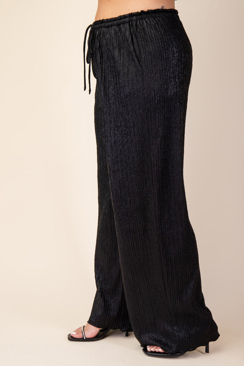 CURVY GLAMOROUS LIFE FLOWY SHIMMER PANTS--BLACK