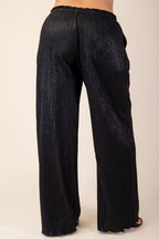 CURVY GLAMOROUS LIFE FLOWY SHIMMER PANTS--BLACK