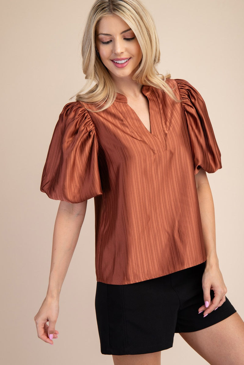 SHINE ON MY GIRL PUFF SLEEVE TOP--RUST