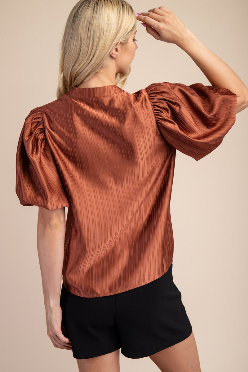 SHINE ON MY GIRL PUFF SLEEVE TOP--RUST