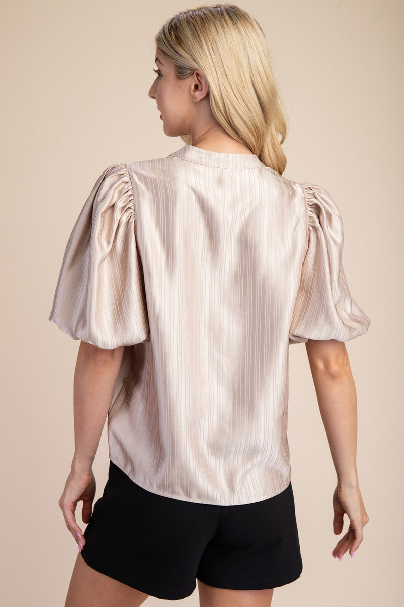 SHINE ON MY GIRL PUFF SLEEVE TOP--TAUPE