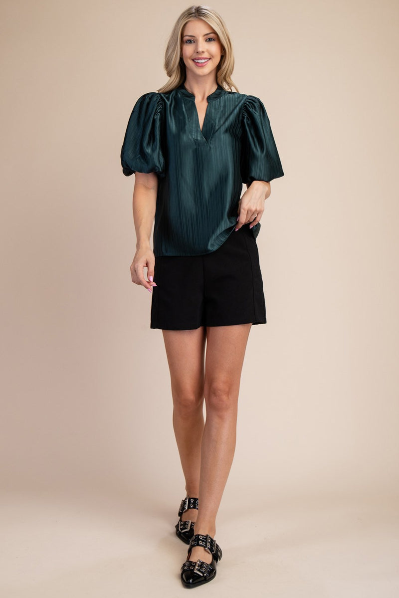 SHINE ON MY GIRL PUFF SLEEVE TOP--HUNTER GREEN