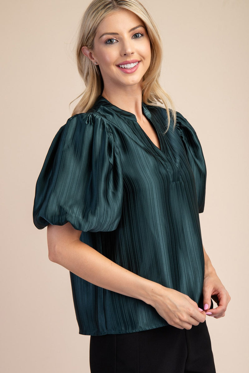 SHINE ON MY GIRL PUFF SLEEVE TOP--HUNTER GREEN