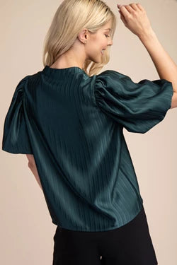 SHINE ON MY GIRL PUFF SLEEVE TOP--HUNTER GREEN