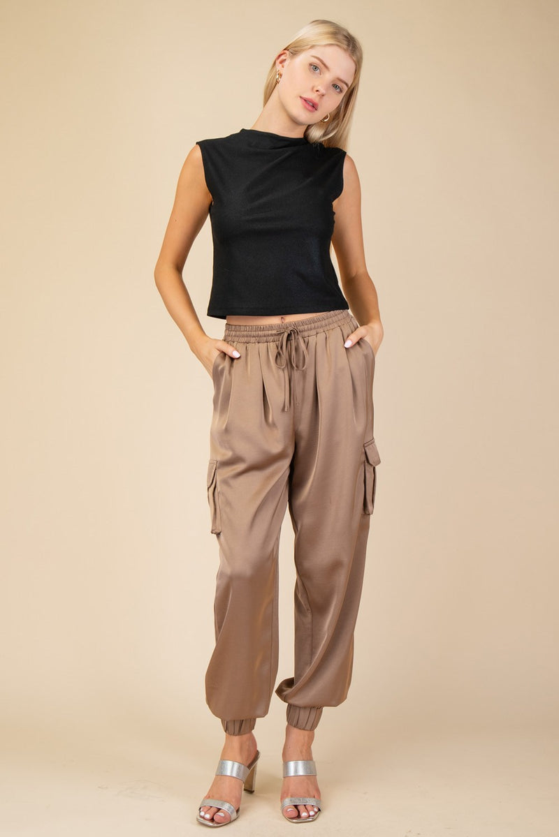 WALK THIS WAY SATIN JOGGER PANTS--MOCHA