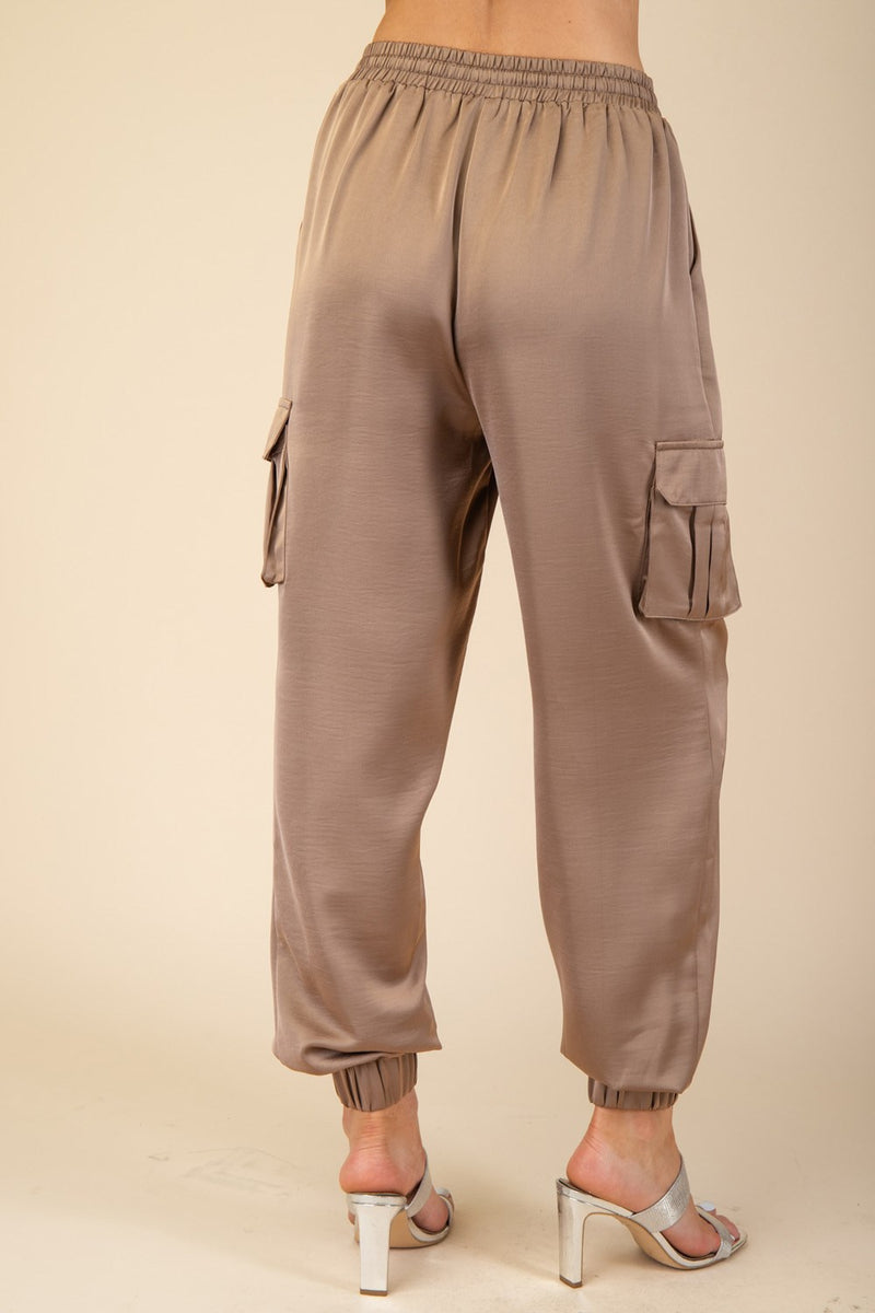 WALK THIS WAY SATIN JOGGER PANTS--MOCHA