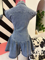 DENIM SNAP FRONT SKIRT STYLE ROMPER