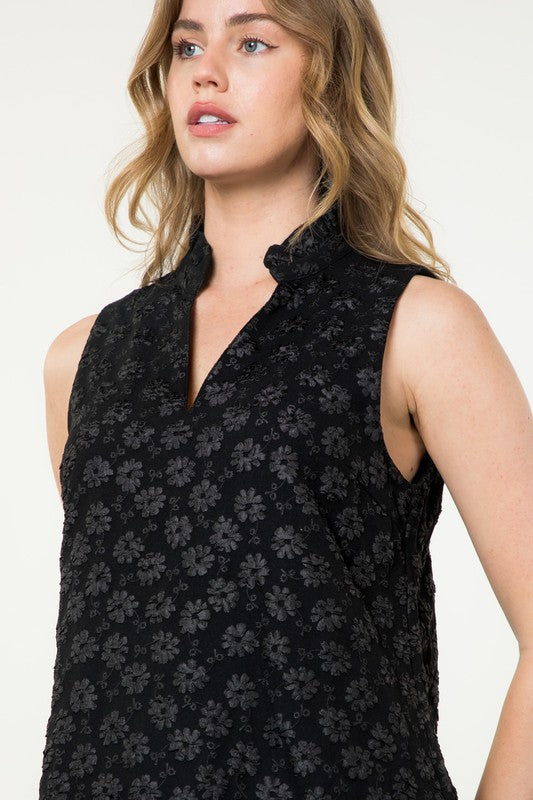 TRUE TO YOU TEXTURED FLORAL DRESS--BLACK