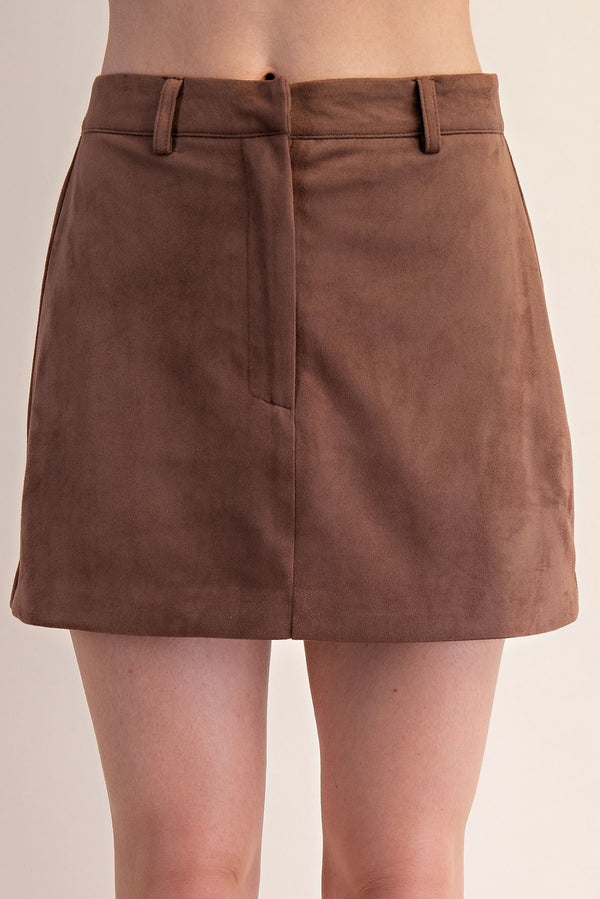 SUEDE MINI SKIRT--CHOCOLATE