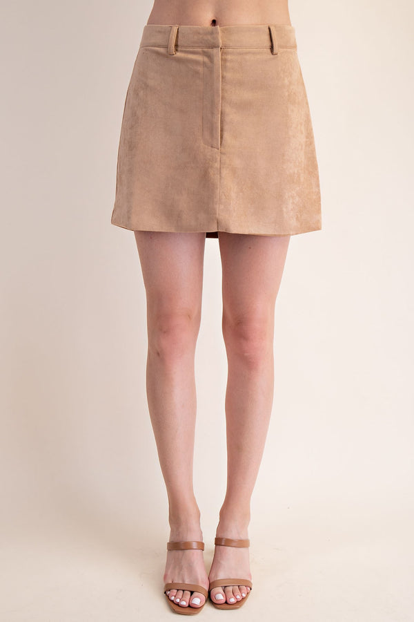 SUEDE MINI SKIRT--BEIGE
