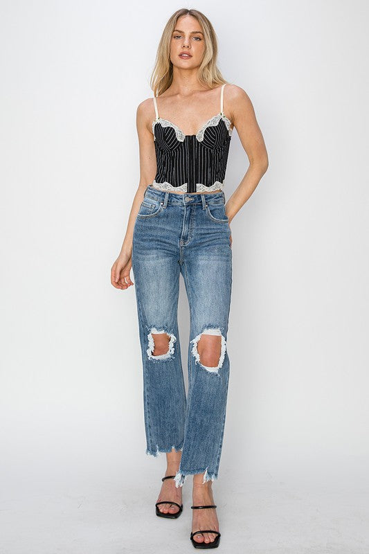 RISEN HIGH RISE CROP DISTRESSED JEANS