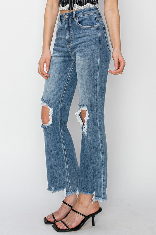 RISEN HIGH RISE CROP DISTRESSED JEANS