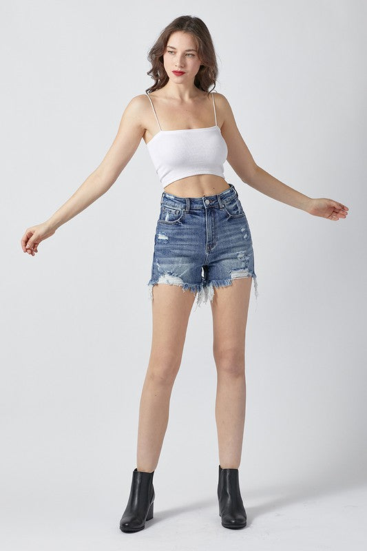 RISEN HIGH RISE DISTRESSED SHORTS