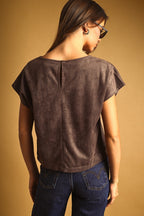 SUEDE TOP--BROWN