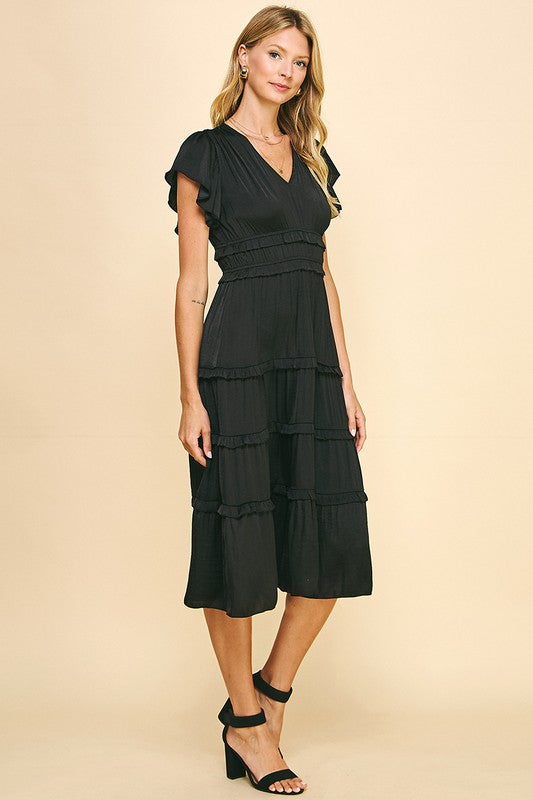 SIMPLY IRRESISTABLE EMPIRE MIDI DRESS--BLACK