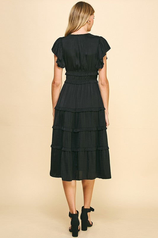 SIMPLY IRRESISTABLE EMPIRE MIDI DRESS--BLACK