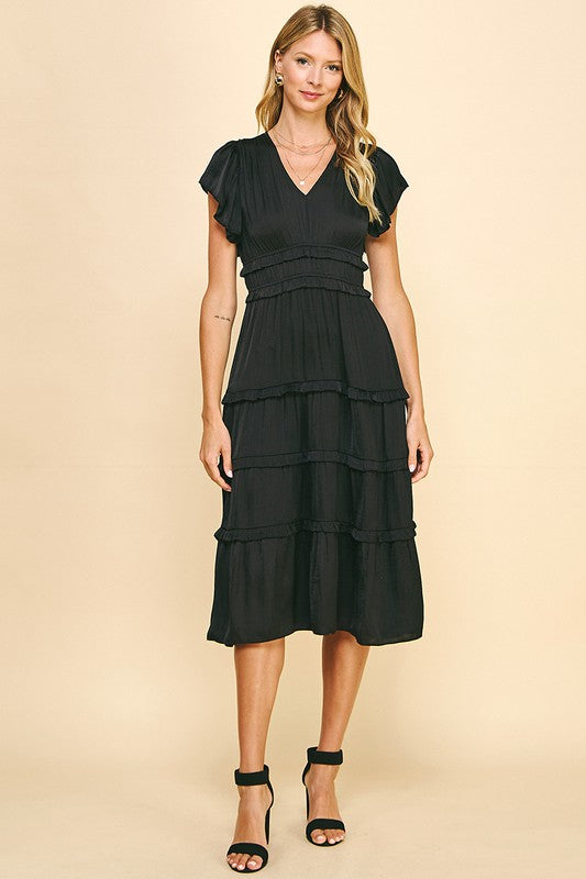 SIMPLY IRRESISTABLE EMPIRE MIDI DRESS--BLACK