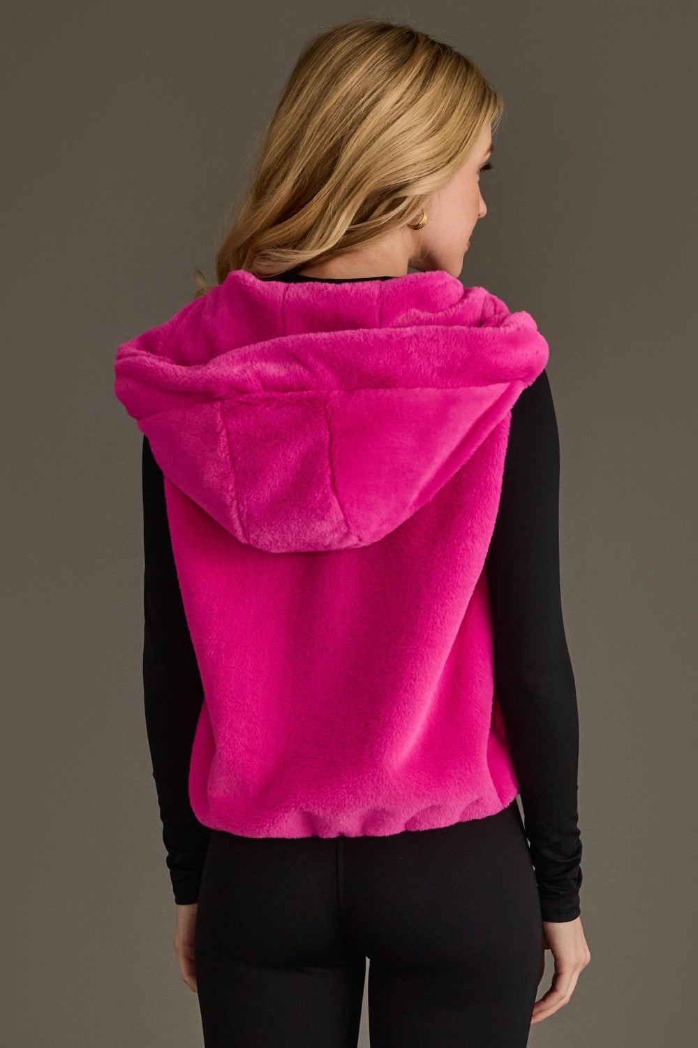 FAUX FUR VEST--FUSCHIA