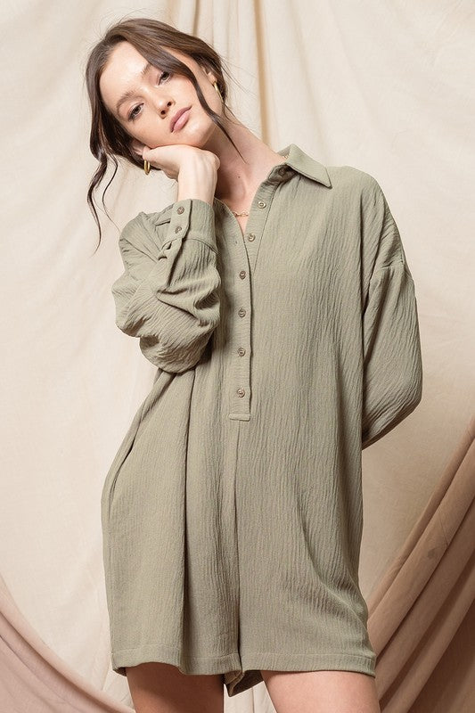 TRULY CHIC LONG SLEEVE ROMPER--OLIVE
