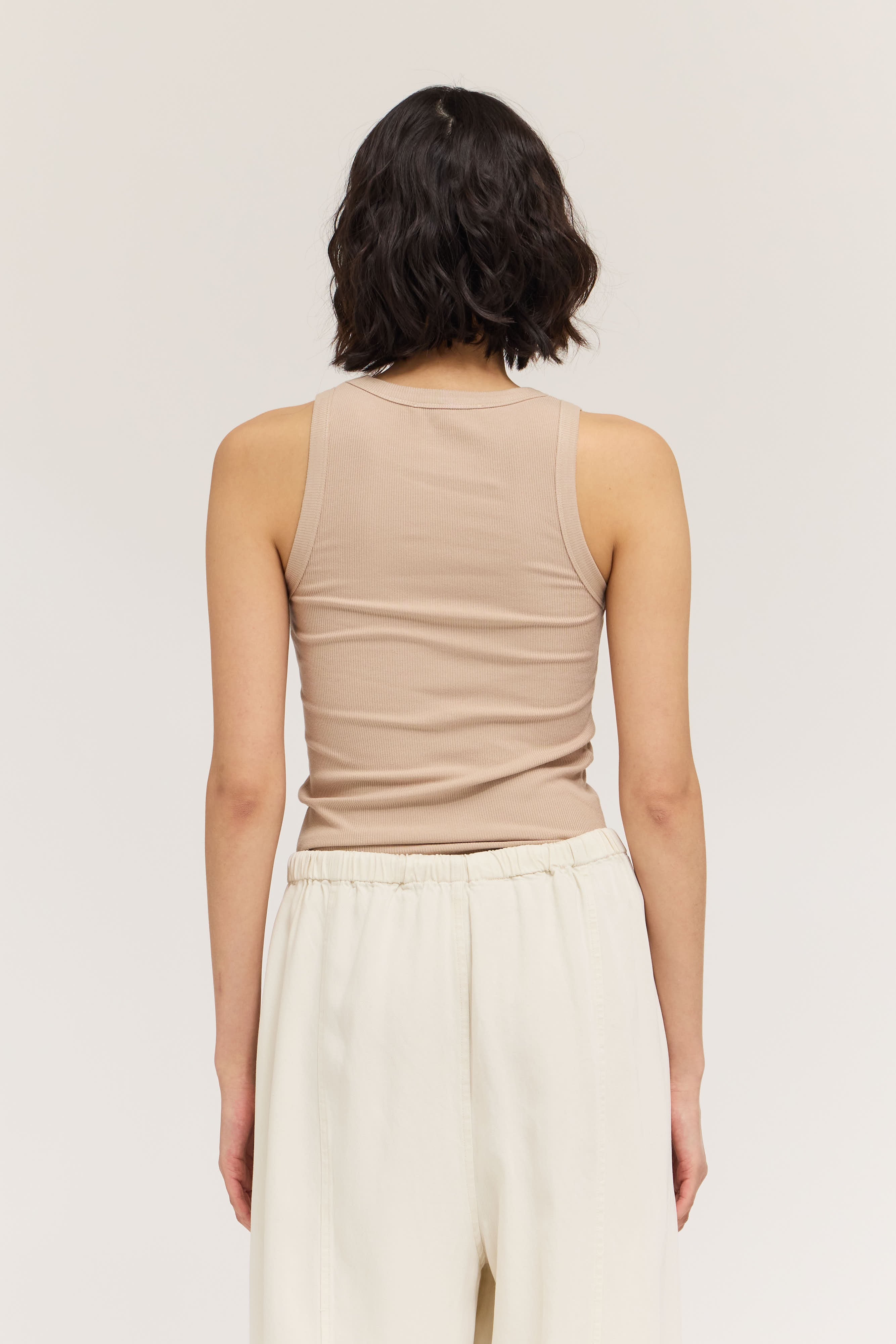 BINDING RIBBED TANK TOP--NATURAL