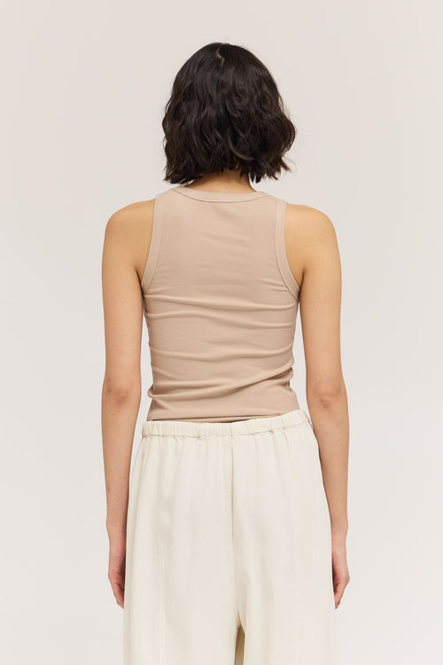 BINDING RIBBED TANK TOP--NATURAL