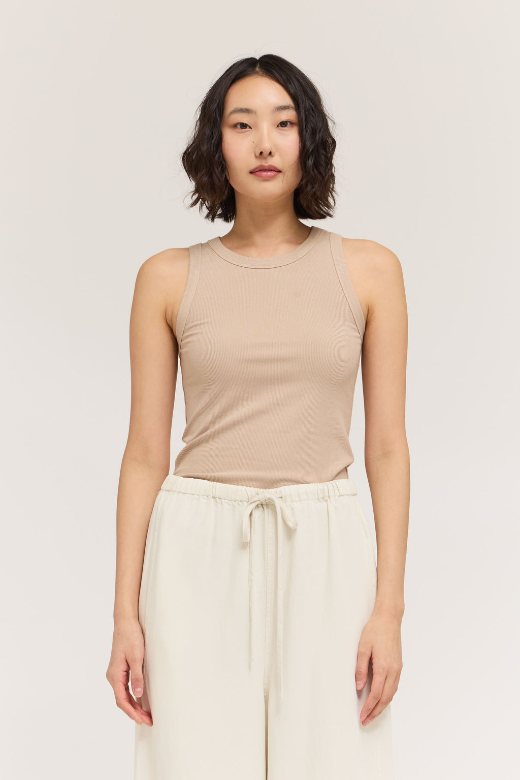 BINDING RIBBED TANK TOP--NATURAL