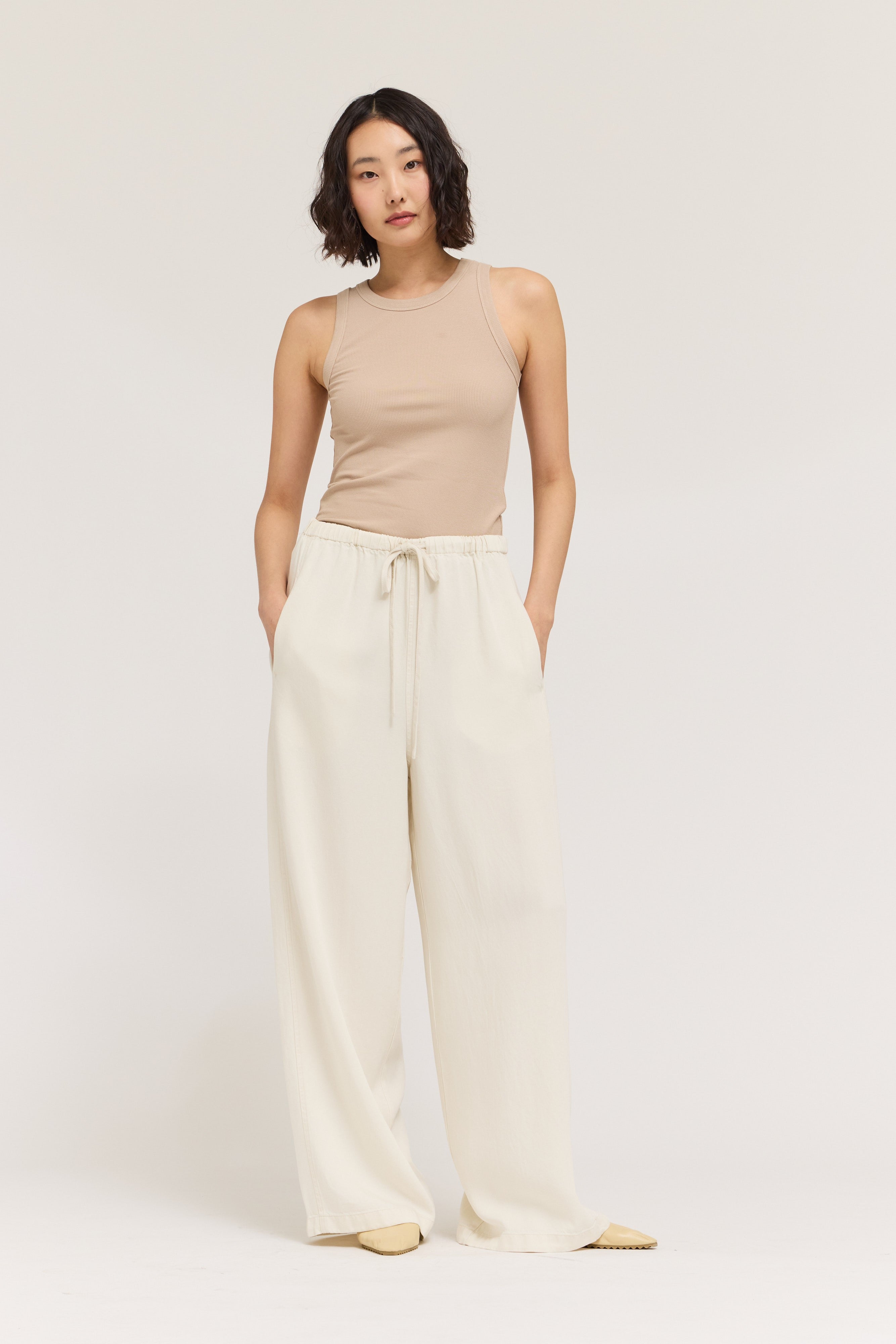 BINDING RIBBED TANK TOP--NATURAL