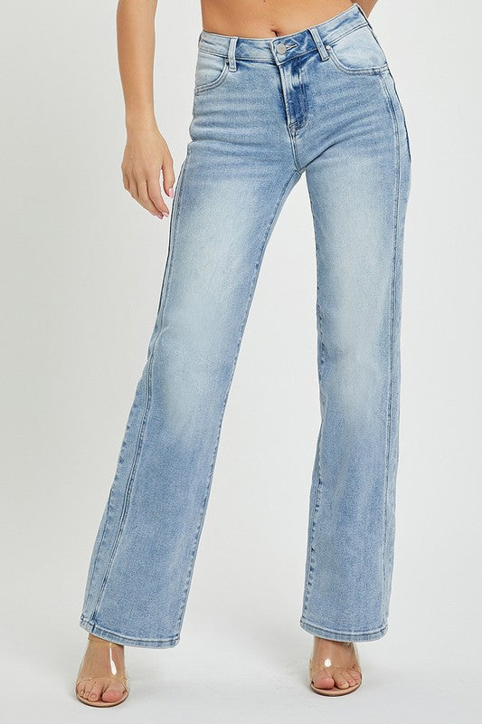 RISEN MID RISE STRAIGHT JEANS