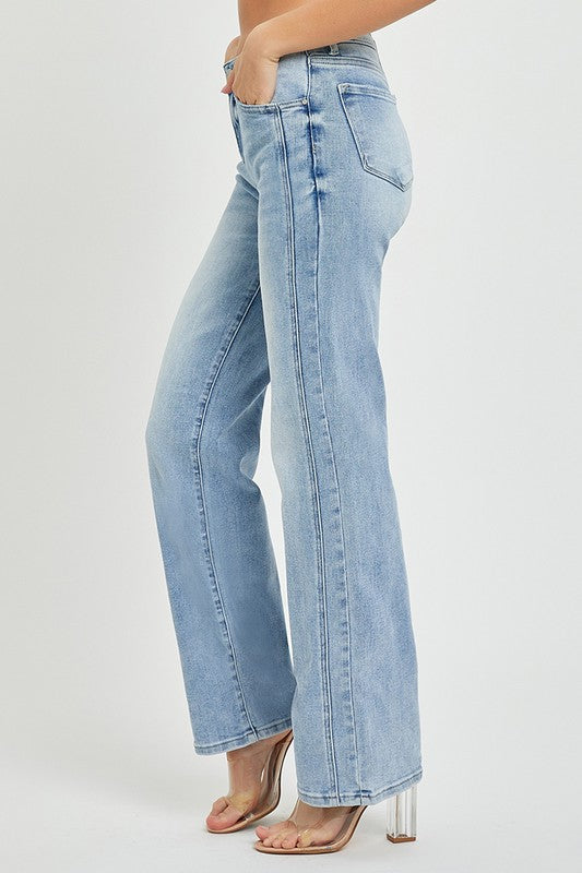 RISEN MID RISE STRAIGHT JEANS