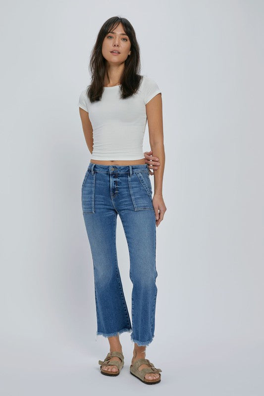 HIDDEN HIGH RISE CARGO CROPPED FLARE JEANS