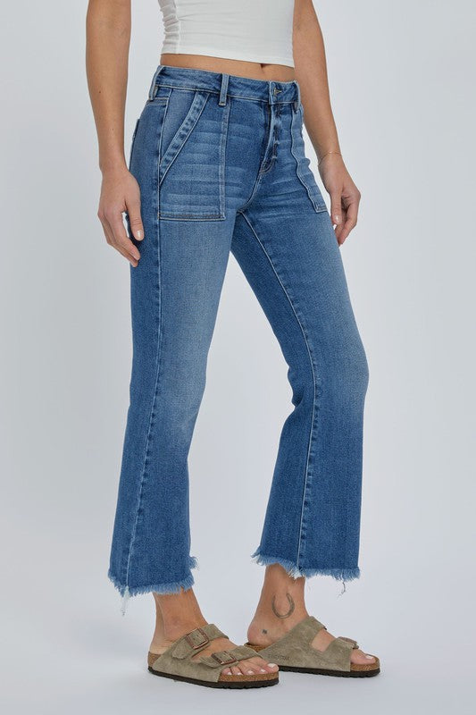 HIDDEN HIGH RISE CARGO CROPPED FLARE JEANS