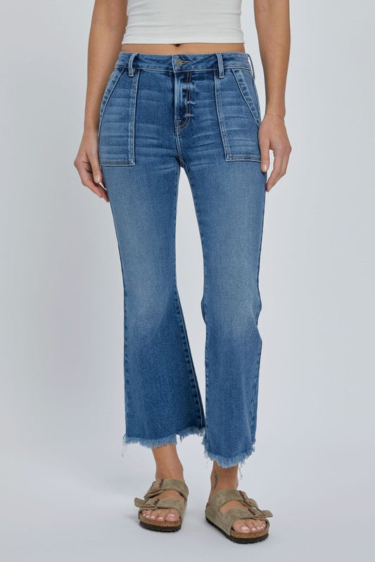 HIDDEN HIGH RISE CARGO CROPPED FLARE JEANS