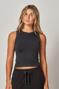 SEAMLESS HIGH CREWNECK TANK--BLACK