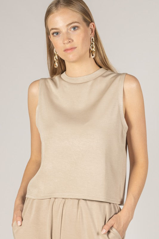 SCUBA MODAL SLEEVELESS TOP--TAUPE