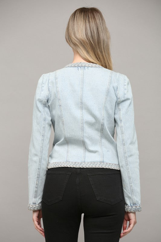 BRAIDED TRIM DENIM JACKET