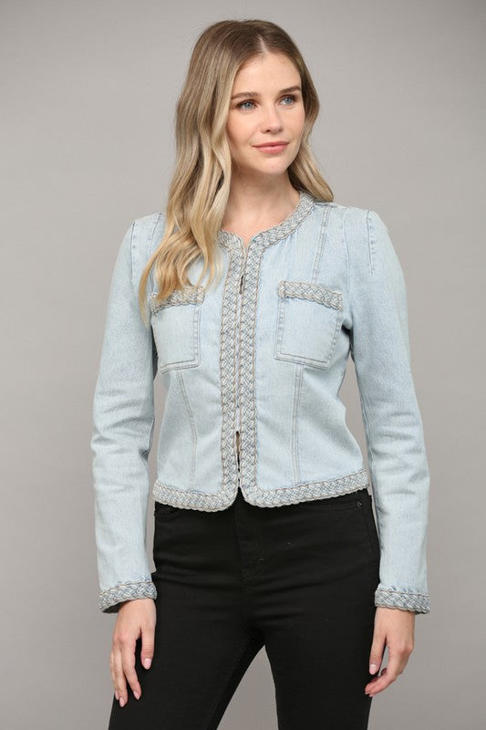 BRAIDED TRIM DENIM JACKET