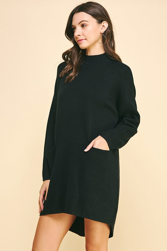 ON THE GO MOCK NECK SWEATER DRESS--BLACK