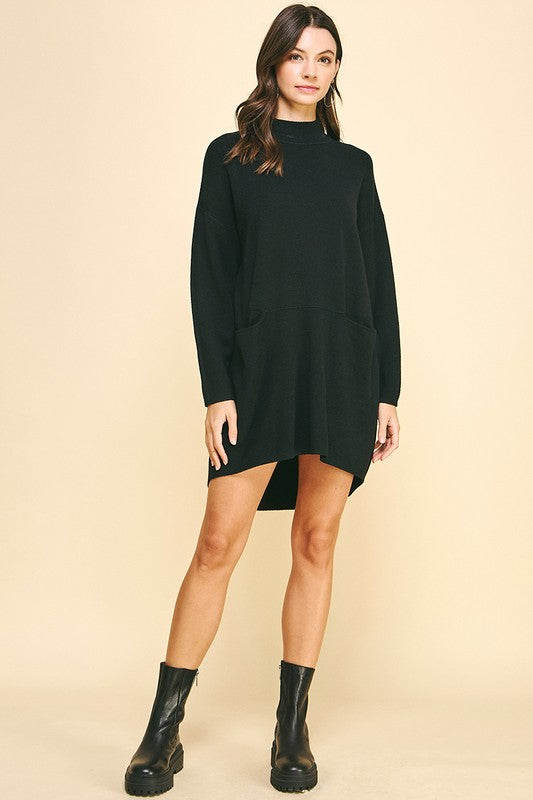 ON THE GO MOCK NECK SWEATER DRESS--BLACK