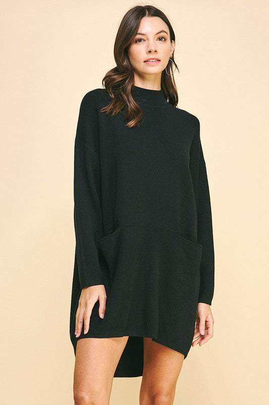 ON THE GO MOCK NECK SWEATER DRESS--BLACK