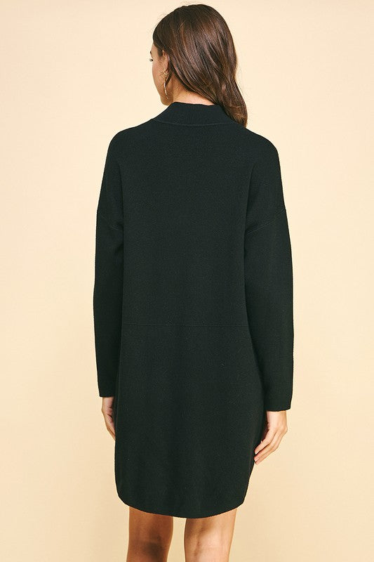 ON THE GO MOCK NECK SWEATER DRESS--BLACK