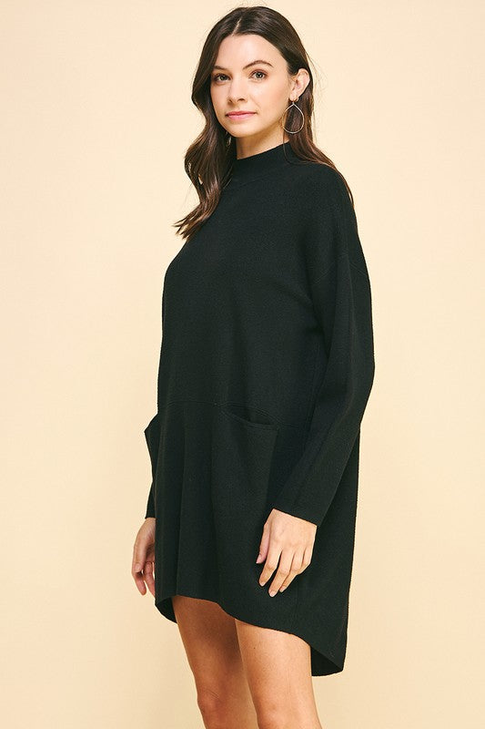 ON THE GO MOCK NECK SWEATER DRESS--BLACK